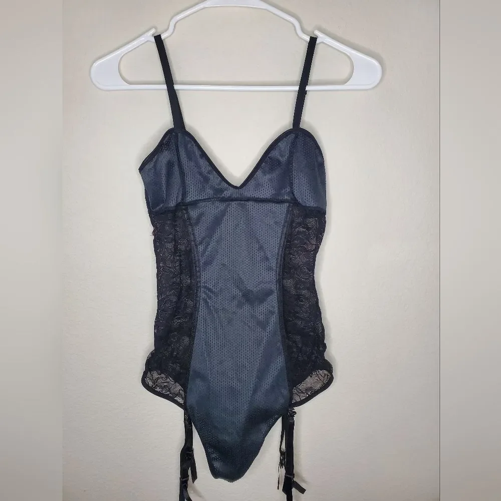 Yandy Black Pleather-Looking with Lace Lingerie Bodysuit - Picture 4 of 11